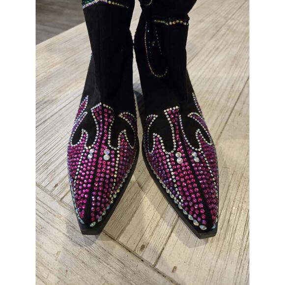Azalea Wang Women's Western Boots Black Size 10 Rhinestone Embellished - Picture 3 of 10